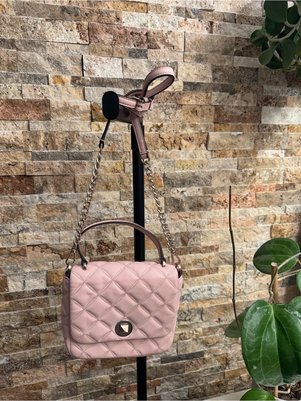 Kate Spade Quilted Pink Top-Handle Shoulder Bag with Scarf Accent